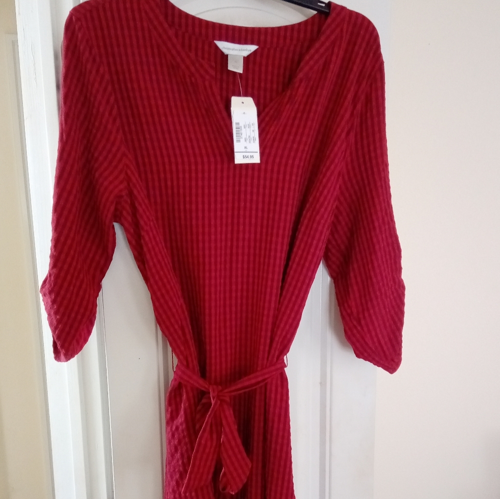NWT Christopher and Banks red and black checkered tie-waist dress